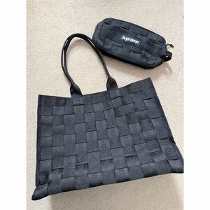 Supreme Woven Black Tote with Pouch